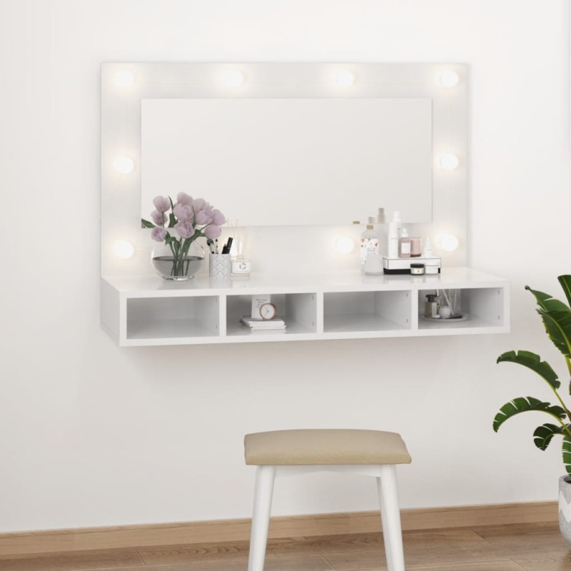 vidaXL Mueble con espejo y LED blanco brillante 90x31,5x62 cm vidaXL Mueble con espejo y LED blanco brillante 90x31,5x62 cm