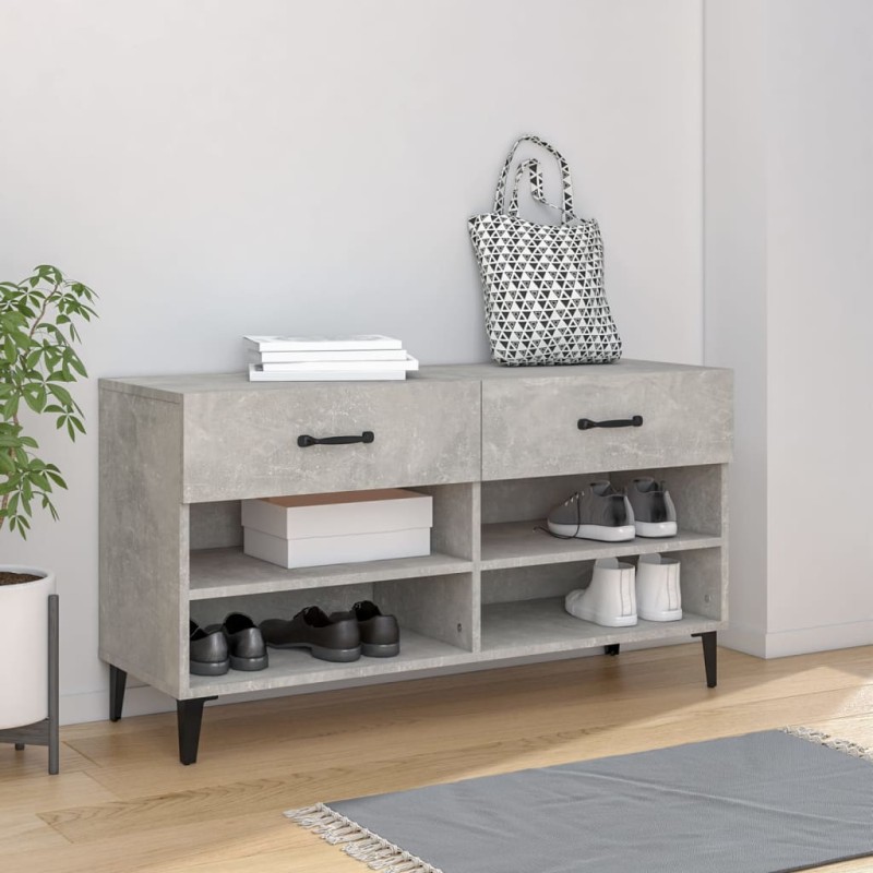 vidaXL Mueble zapatero madera contrachapada gris hormigón 102x35x55 cm vidaXL Mueble zapatero madera contrachapada gris hormigón 102x35x55 cm