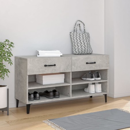 vidaXL Mueble zapatero madera contrachapada gris hormigón 102x35x55 cm