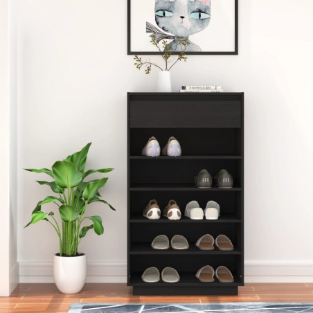 vidaXL Armario zapatero de madera maciza de pino negro 60x34x105 cm