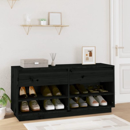 vidaXL Mueble zapatero de madera maciza de pino negro 110x34x52 cm