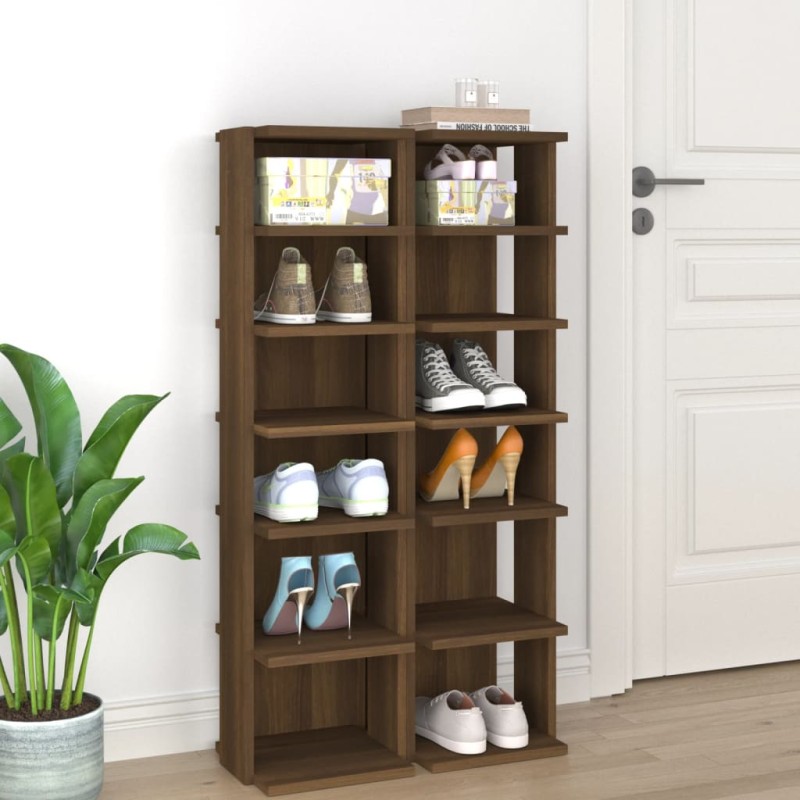 vidaXL Zapateros 2 uds madera contrachapada roble marrón 27,5x27x102cm