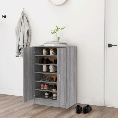 vidaXL Zapatero de madera contrachapada gris Sonoma 60x35x92 cm