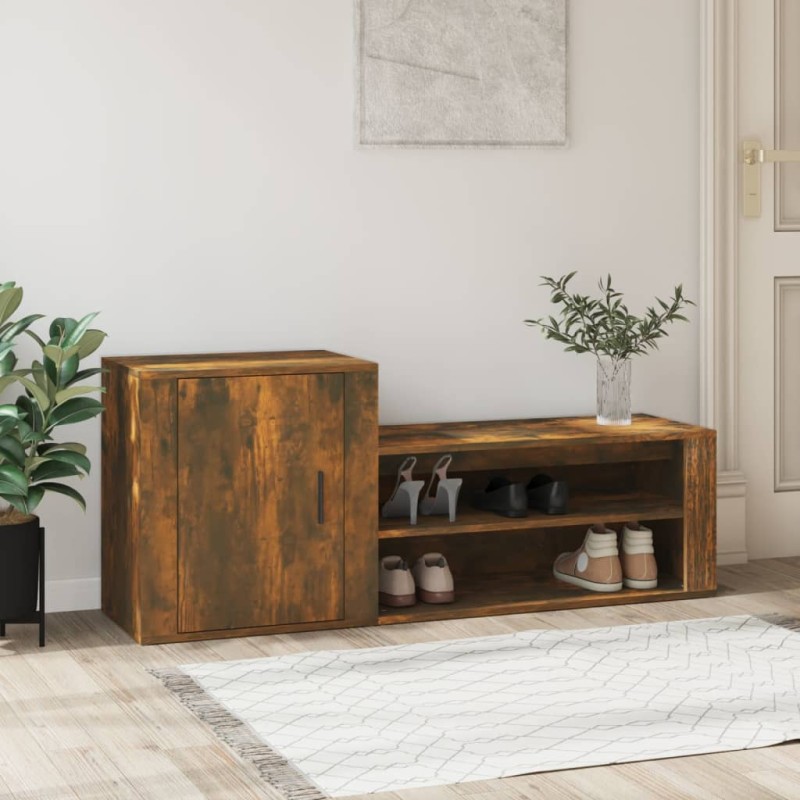 vidaXL Mueble zapatero madera contrachapada roble ahumado 130x35x54 cm