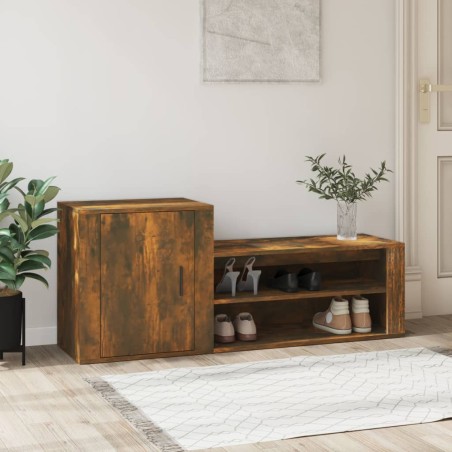 vidaXL Mueble zapatero madera contrachapada roble ahumado 130x35x54 cm