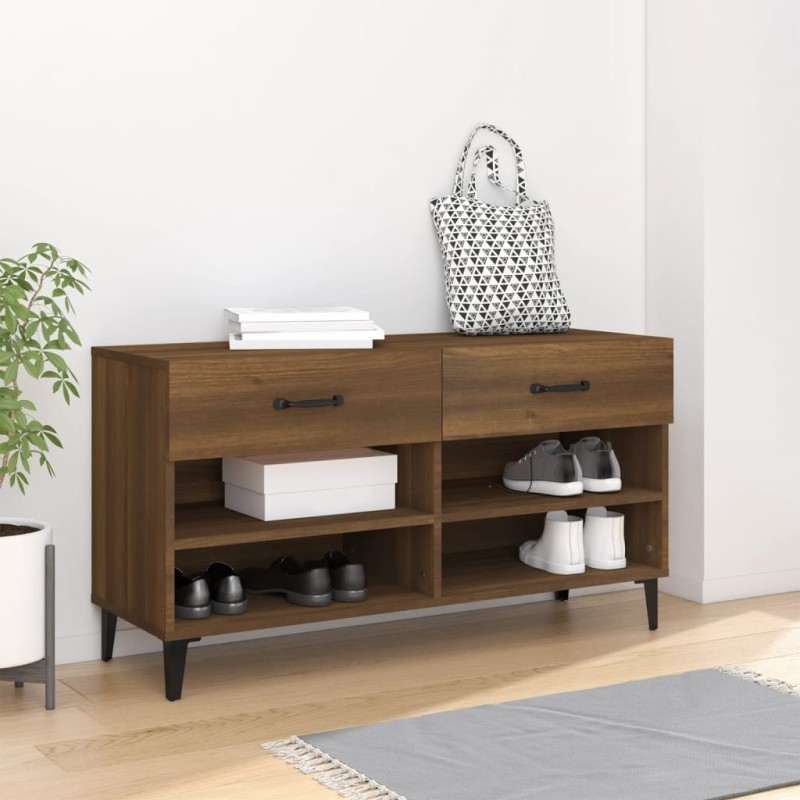 vidaXL Mueble zapatero madera contrachapada marrón roble 102x35x55 cm vidaXL Mueble zapatero madera contrachapada marrón roble 102x35x55 cm