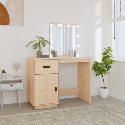 vidaXL Mesa tocador con LED madera maciza de pino 95x50x133,5 cm