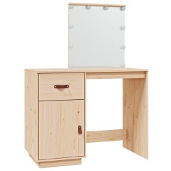 vidaXL Mesa tocador con LED madera maciza de pino 95x50x133,5 cm