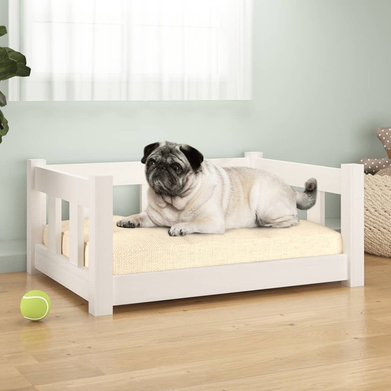 vidaXL Cama para perros madera maciza de pino blanco 65,5x50,5x28 cm vidaXL Cama para perros madera maciza de pino blanco 65,5x50,5x28 cm