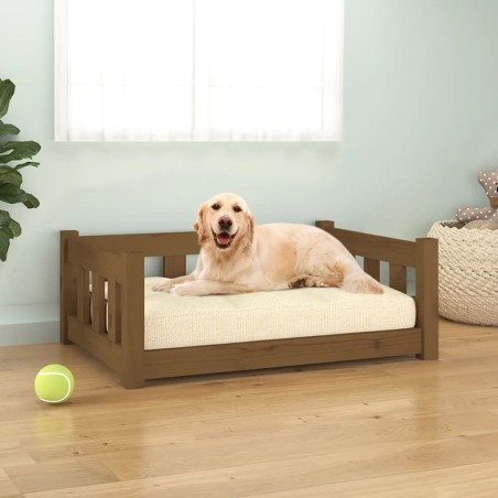 vidaXL Cama para perros madera maciza marrón miel 75,5x55,5x28 cm