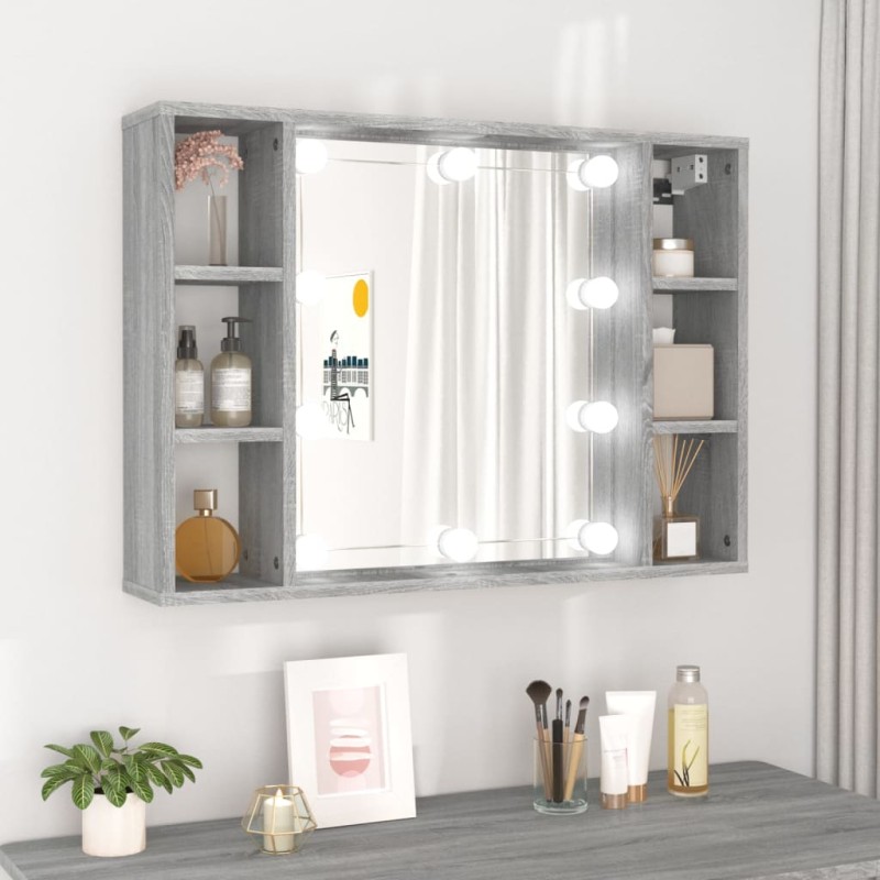 vidaXL Mueble con espejo y LED color gris Sonoma 76x15x55 cm vidaXL Mueble con espejo y LED color gris Sonoma 76x15x55 cm