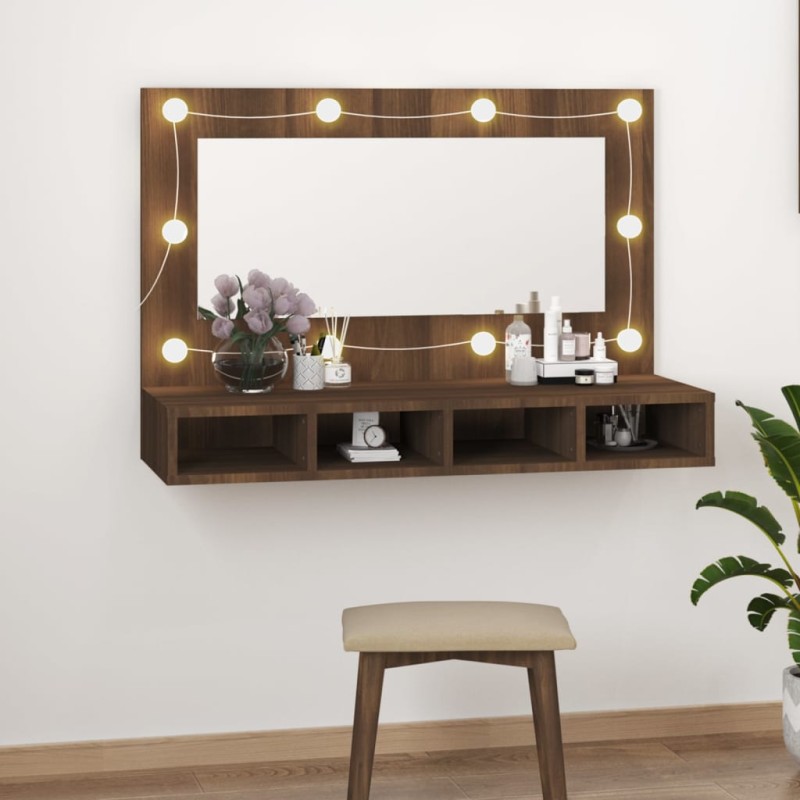 vidaXL Mueble con espejo y LED marrón roble 90x31,5x62 cm vidaXL Mueble con espejo y LED marrón roble 90x31,5x62 cm
