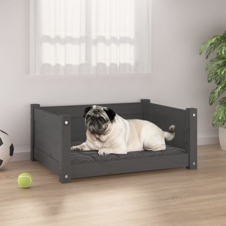 vidaXL Cama para perros madera maciza de pino gris 65,5x50,5x28 cm