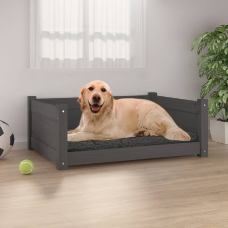vidaXL Cama para perros madera maciza de pino gris 75,5x55,5x28 cm