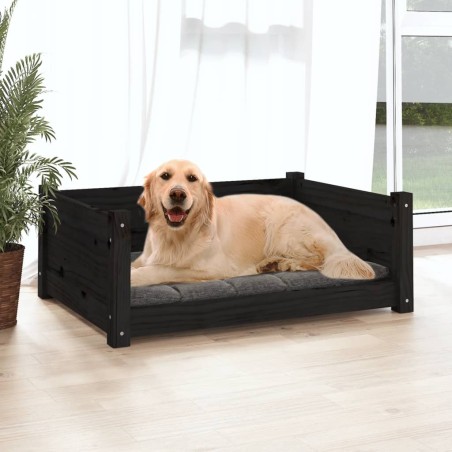 vidaXL Cama para perros madera maciza de pino negro 75,5x55,5x28 cm
