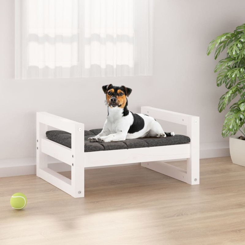 vidaXL Cama para perros madera maciza de pino blanco 55,5x45,5x28 cm vidaXL Cama para perros madera maciza de pino blanco 55,5x45,5x28 cm