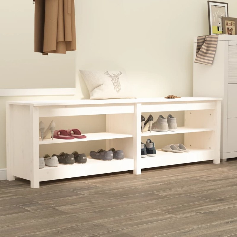 vidaXL Banco zapatero de madera maciza de pino blanco 160x36,5x50 cm