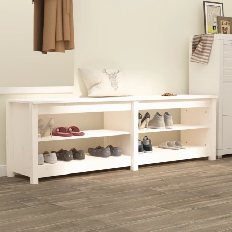 vidaXL Banco zapatero de madera maciza de pino blanco 160x36,5x50 cm