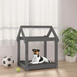 vidaXL Cama para perros madera maciza de pino gris 61x50x70 cm