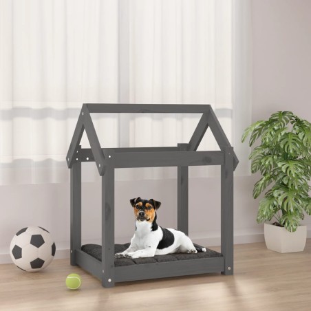 vidaXL Cama para perros madera maciza de pino gris 61x50x70 cm