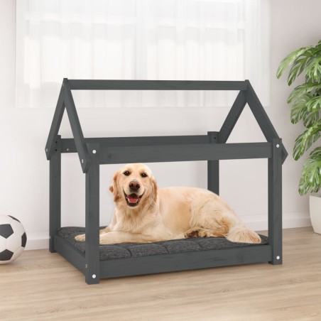 vidaXL Cama para perros madera maciza de pino gris 81x60x70 cm