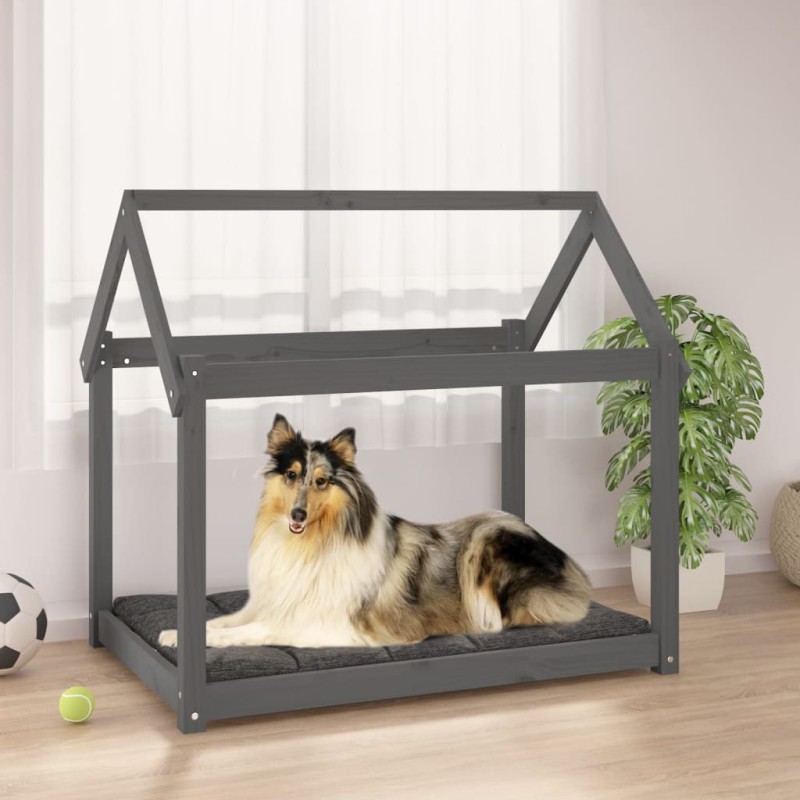 vidaXL Cama para perros madera maciza de pino gris 101x70x90 cm