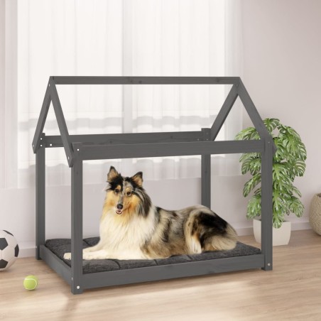 vidaXL Cama para perros madera maciza de pino gris 101x70x90 cm
