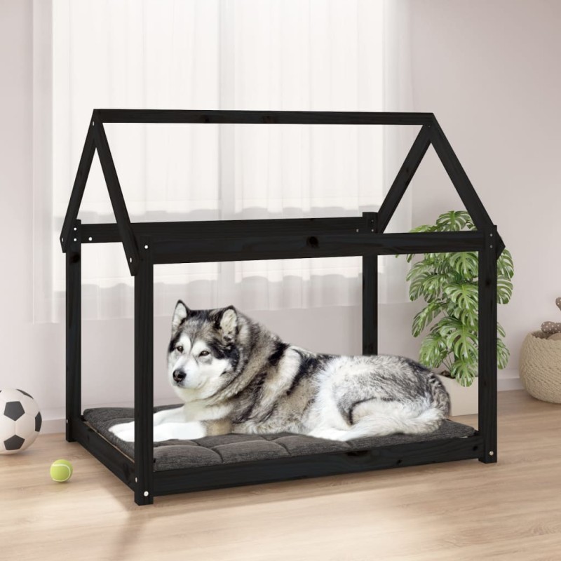 vidaXL Cama para perros madera maciza de pino negro 111x80x100 cm vidaXL Cama para perros madera maciza de pino negro 111x80x100 cm