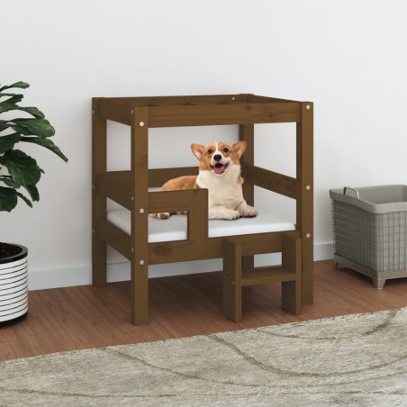 vidaXL Cama para perros madera maciza pino marrón miel 55,5x53,5x60 cm