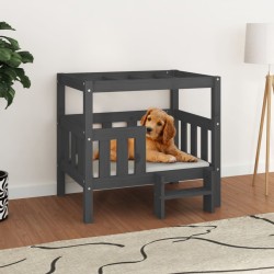 vidaXL Cama para perros madera maciza de pino gris 75,5x63,5x70 cm