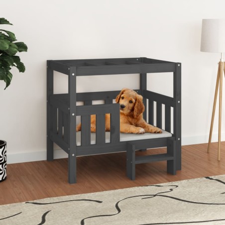 vidaXL Cama para perros madera maciza de pino gris 75,5x63,5x70 cm