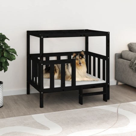  vidaXL Cama para perros madera maciza de pino negro 105,5x83,5x100 cm