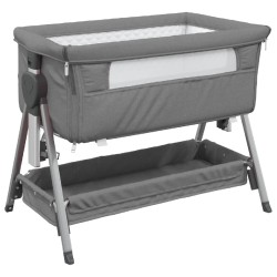 vidaXL Cuna con colchón tela de lino gris oscuro