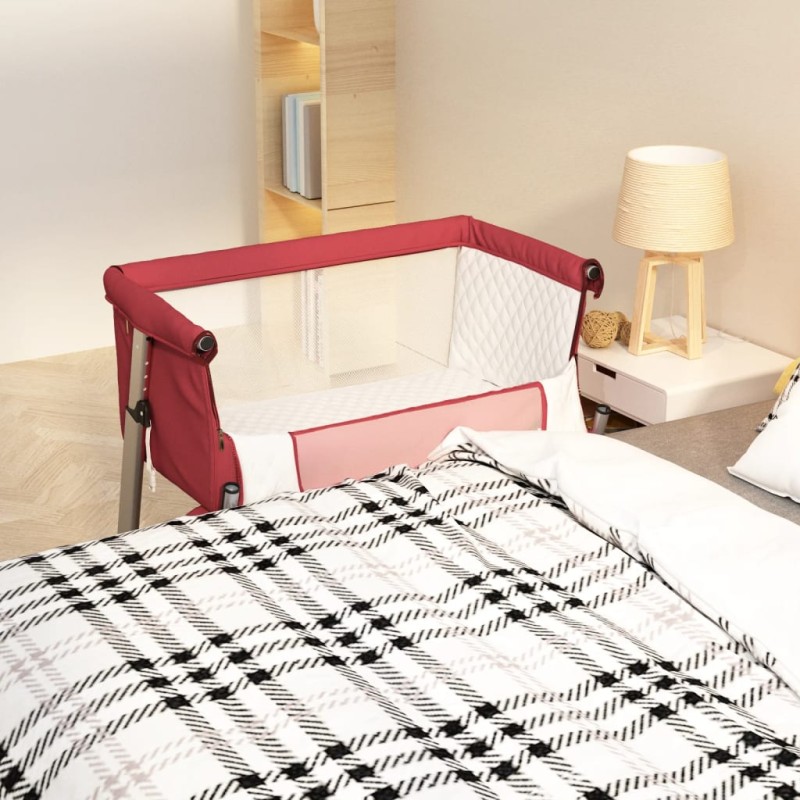 vidaXL Cuna con colchón tela de lino rojo vidaXL Cuna con colchón tela de lino rojo