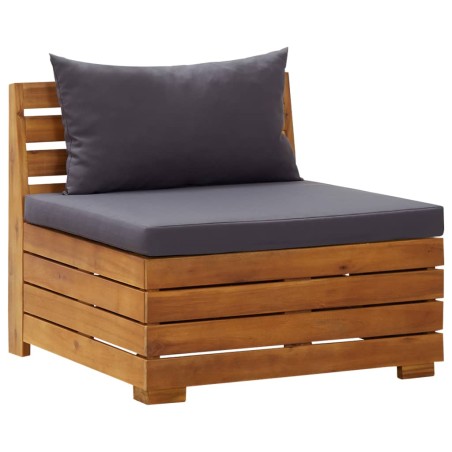 vidaXL Sofá seccional central 1 pza con cojines madera maciza acacia