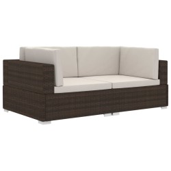 vidaXL Asiento seccional de esquina con cojines 2 pzas ratán PE marrón