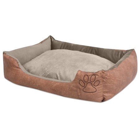 vidaXL Cama para perro con cojín PU cuero artificial talla L beige