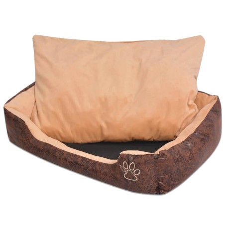 vidaXL Cama para perro con cojín PU cuero artificial talla M marrón