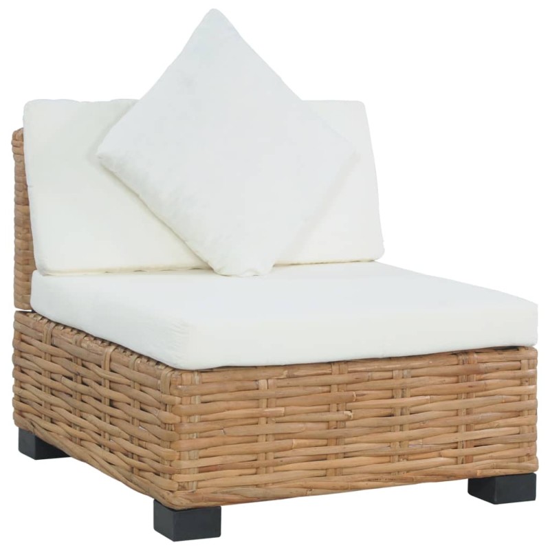 vidaXL Sofá sin reposabrazos con cojines ratán natural vidaXL Sofá sin reposabrazos con cojines ratán natural