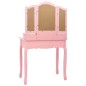 vidaXL Juego de tocador y taburete madera paulownia rosa 80x69x141 cm vidaXL Juego de tocador y taburete madera paulownia rosa 80x69x141 cm
