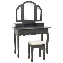 vidaXL Juego de tocador y taburete madera paulownia gris 100x40x146cm 