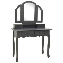 vidaXL Juego de tocador y taburete madera paulownia gris 100x40x146cm 