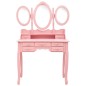 vidaXL Tocador con taburete y espejo triple plegable rosa