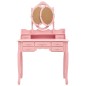 vidaXL Tocador con taburete y espejo triple plegable rosa