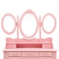 vidaXL Tocador con taburete y espejo triple plegable rosa