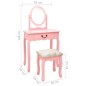 vidaXL Tocador y taburete madera paulownia y MDF rosa 65x36x128 cm