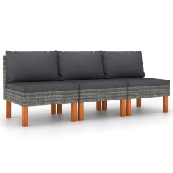 vidaXL Sofás centrales 3 uds ratán sintético y madera de eucalipto