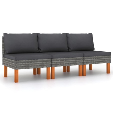 vidaXL Sofás centrales 3 uds ratán sintético y madera de eucalipto