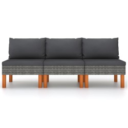 vidaXL Sofás centrales 3 uds ratán sintético y madera de eucalipto