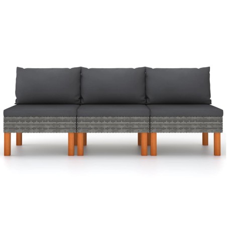 vidaXL Sofás centrales 3 uds ratán sintético y madera de eucalipto